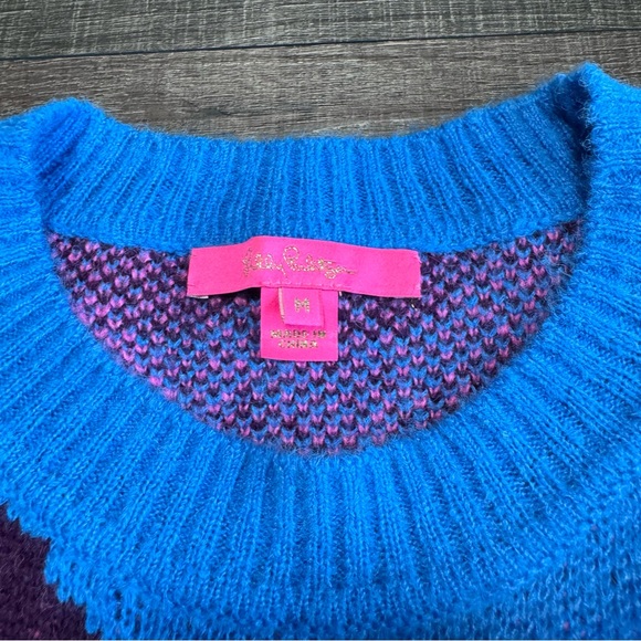 Lilly Pulitzer Blue Sweater with Pink and Purple Floral Design - Picture 2 of 4